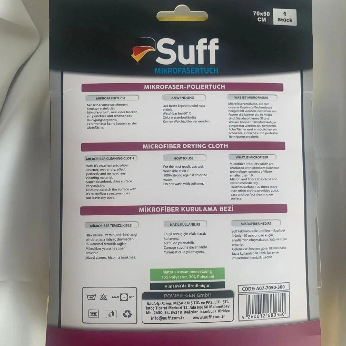 Microfibre SUFF Orchidée 70x50cm - Haute Absorption & Finition Parfaite