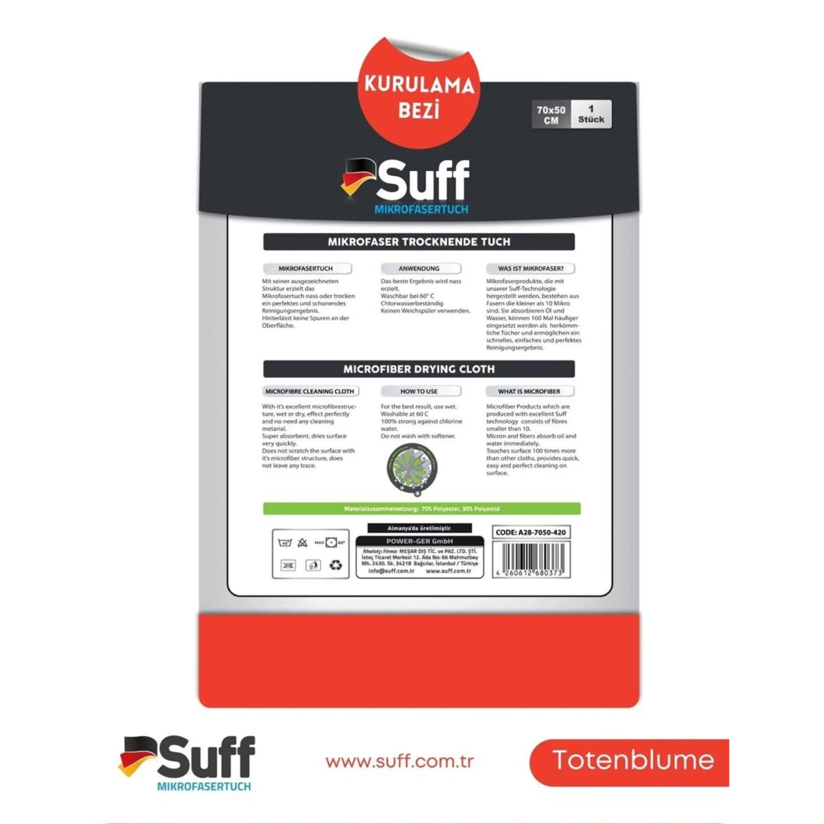 Microfibre SUFF Totenblume 70x50cm - Douceur Extrême & Polyvalence Premium